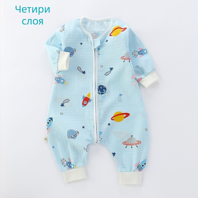 Детски спален чувал, тънък двуслоен памучна муслина, карикатурен принт, цип найлон, безопасност клас А