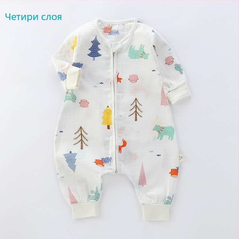 Детски спален чувал, тънък двуслоен памучна муслина, карикатурен принт, цип найлон, безопасност клас А