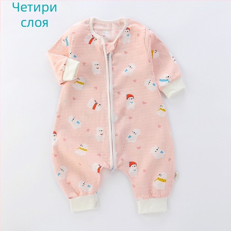 Детски спален чувал, тънък двуслоен памучна муслина, карикатурен принт, цип найлон, безопасност клас А