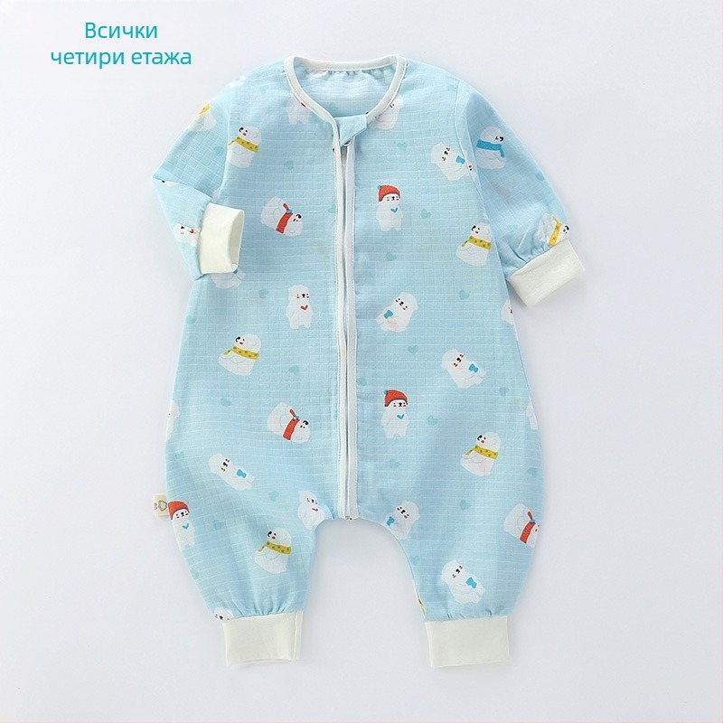 Детски спален чувал, тънък двуслоен памучна муслина, карикатурен принт, цип найлон, безопасност клас А