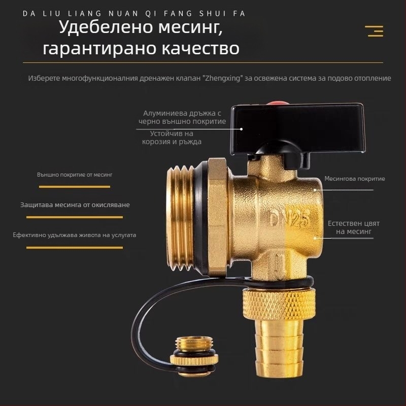 Разпределител за подово отопление – дренажен клапан, месинг, EU CE сертификация, Бранд: Друго