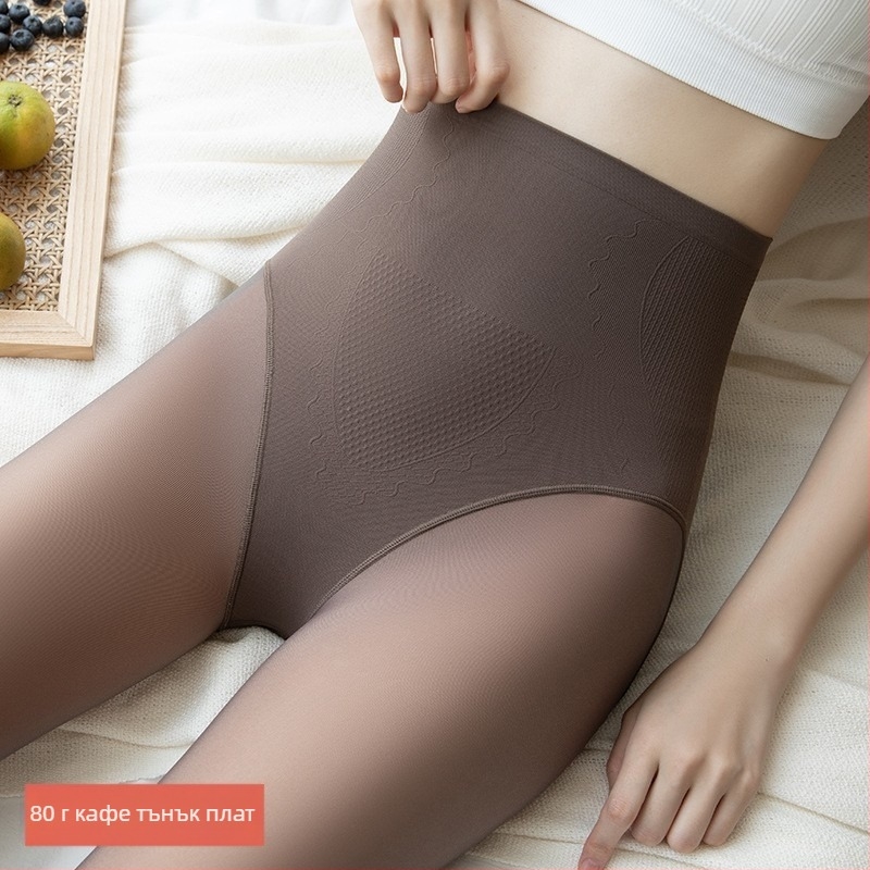 Найлонови leggings с висока талия, подплатени с флис, за есенно-зимния сезон, едноцветни, контрол на корема и повдигане на дупето