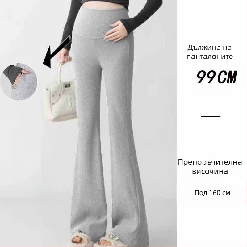 Майчин панталон в корейски стил, висока талия, микроеластичност, Bell-Bottom крачоли, полиестер-вискоза смес (50–70% полиестер, <30% вискоза)