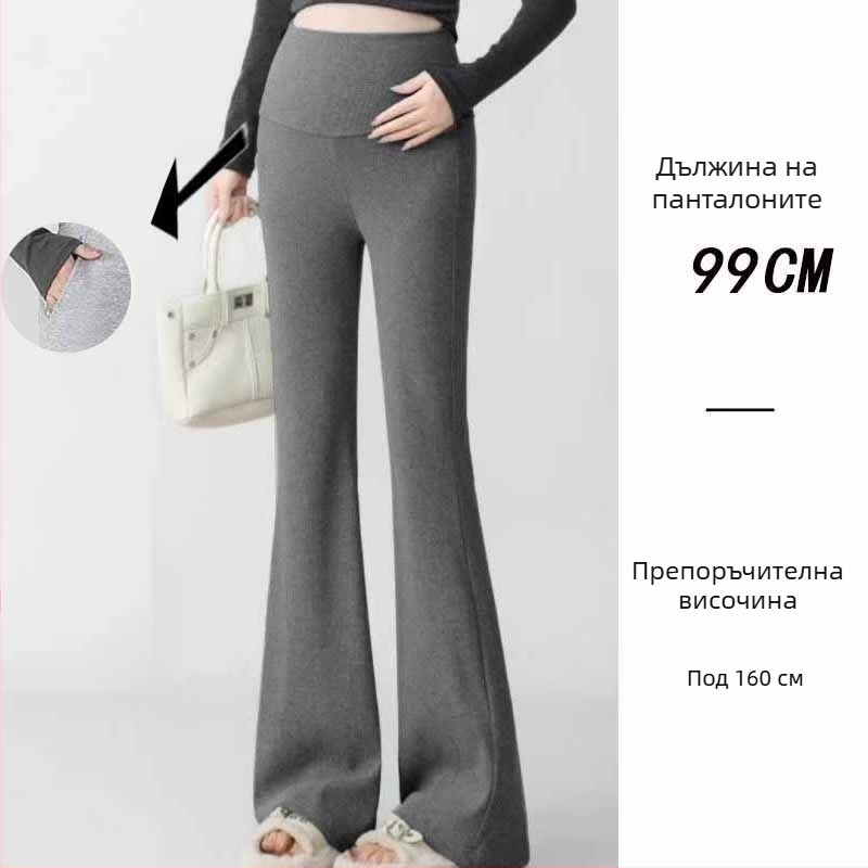 Майчин панталон в корейски стил, висока талия, микроеластичност, Bell-Bottom крачоли, полиестер-вискоза смес (50–70% полиестер, <30% вискоза)