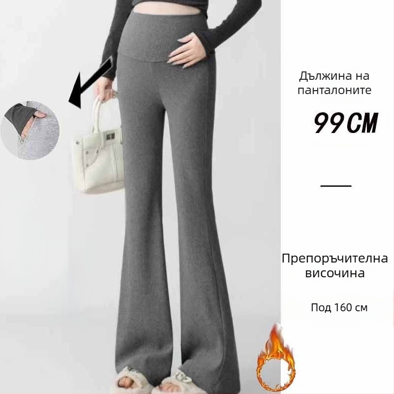 Майчин панталон в корейски стил, висока талия, микроеластичност, Bell-Bottom крачоли, полиестер-вискоза смес (50–70% полиестер, <30% вискоза)