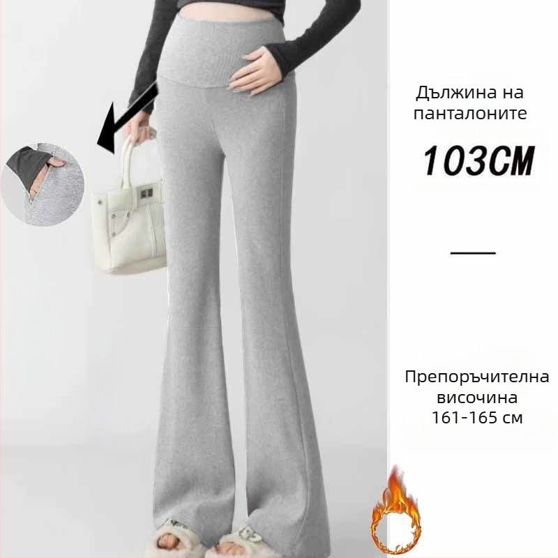 Майчин панталон в корейски стил, висока талия, микроеластичност, Bell-Bottom крачоли, полиестер-вискоза смес (50–70% полиестер, <30% вискоза)