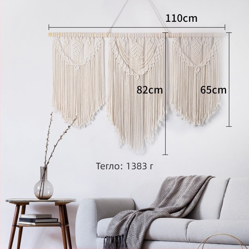 Бохемски памучен гобелен за стена, ръчно тъкан, квадратен, райета