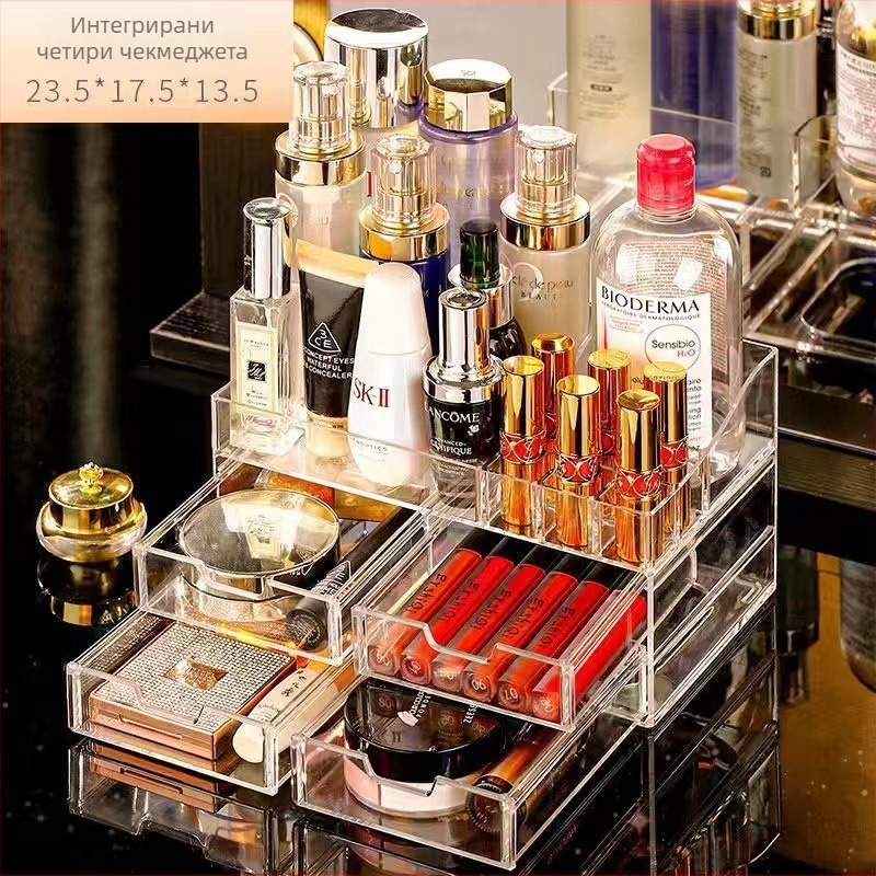 Преносима кутия за козметика за съхранение с голям капацитет, ABS материал, капак с отваряне, прахоустойна, с разширителен слой