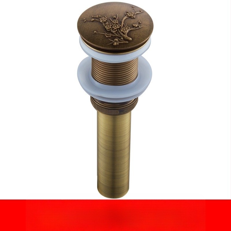 Антикварен меден попъп дренаж за умивалник, ръчно резбован