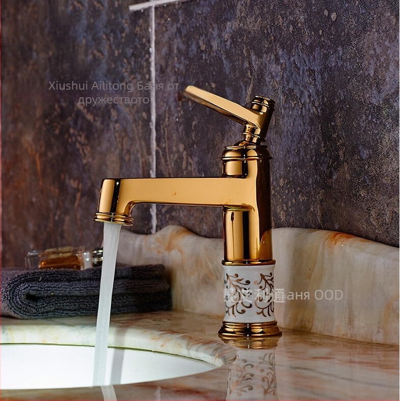 Медно смесително кранче за мивка SE-6411, керамичен диск, гореща и студена вода, 0–90°C, вход 1/2"