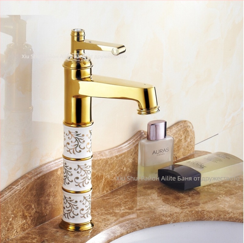 Медно смесително кранче за мивка SE-6411, керамичен диск, гореща и студена вода, 0–90°C, вход 1/2"