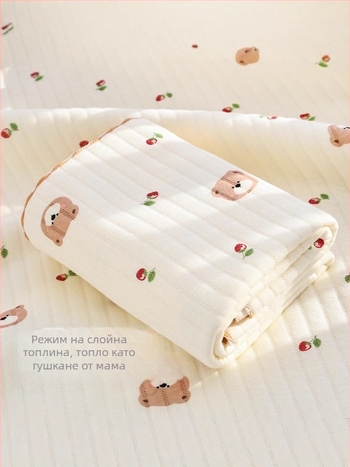 Бебешка памучна обвивка за увиване – Карикатурен принт, 100% памук, за новородени (0–12 месеца), подходяща за пролетно–есенен период