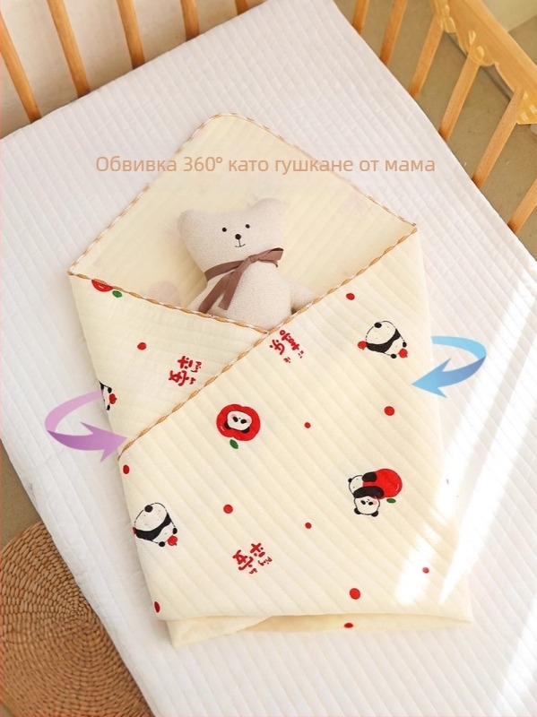 Бебешка памучна обвивка за увиване – Карикатурен принт, 100% памук, за новородени (0–12 месеца), подходяща за пролетно–есенен период