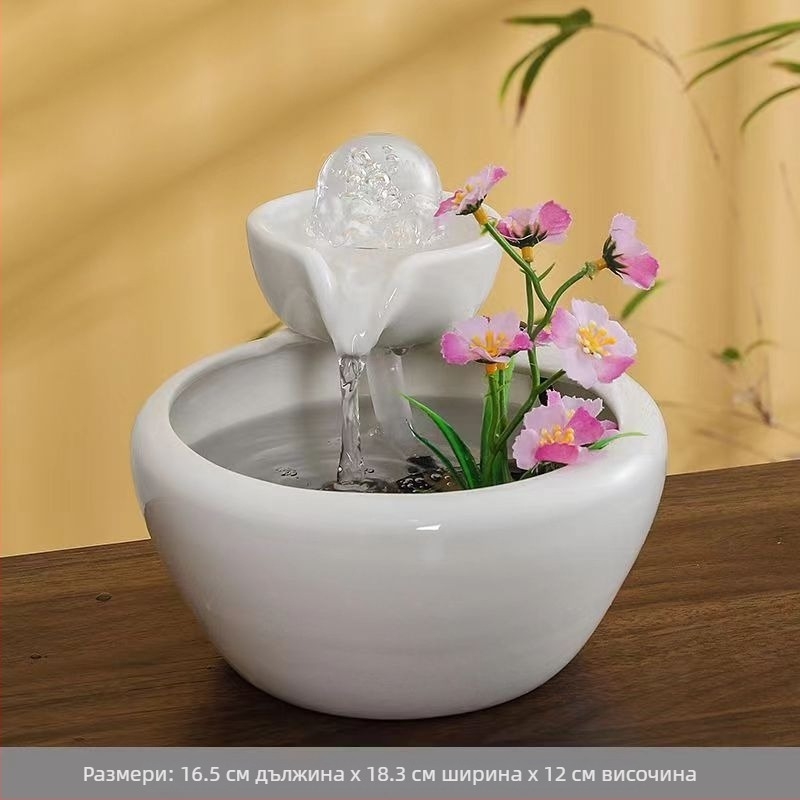 Керамичен настолен фонтан с течаща вода, автоматична циркулация, овлажнител, глазуриран керамичен стил, Нов китайски стил