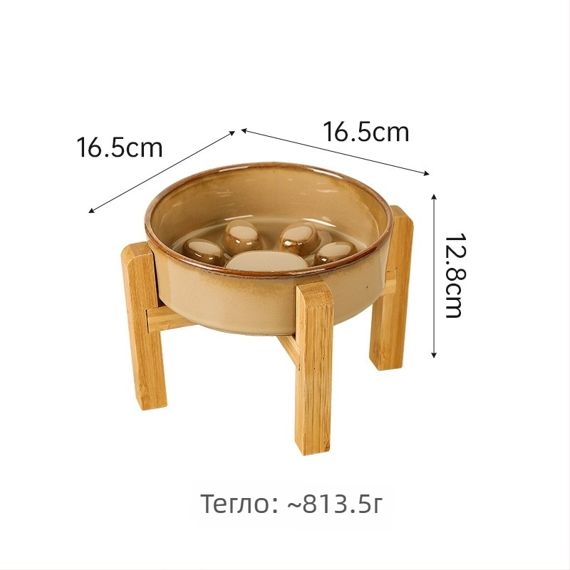 Керамични купички за домашни любимци (за котки и кучета), японски стил, изпичани в пещ, двойни купички за хранене със система за бавно хранене, против задушаване и разливи