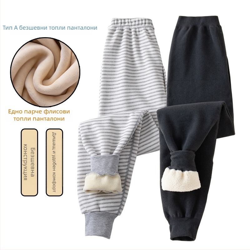 Термални долни панталони за момчета, с флисова подплата и удебелени, висока талия, 92% полиестер, зимен базов слой