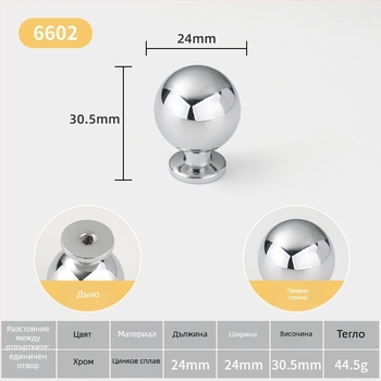 Дръжка за шкафова врата — сферична, цинкова сплав, стил Италиански минимализъм, монтаж на повърхността