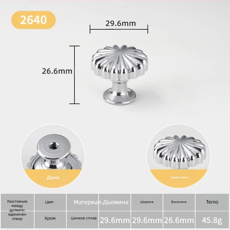 Дръжка за шкафова врата — сферична, цинкова сплав, стил Италиански минимализъм, монтаж на повърхността