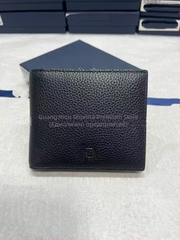 D-бранд портфейл за карти и монети от естествена кожа, къс модел с ромбовиден шев, износоустойчив