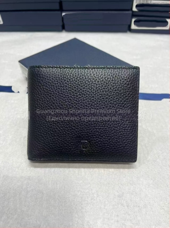 D-бранд портфейл за карти и монети от естествена кожа, къс модел с ромбовиден шев, износоустойчив