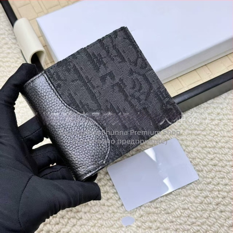 D-бранд портфейл за карти и монети от естествена кожа, къс модел с ромбовиден шев, износоустойчив