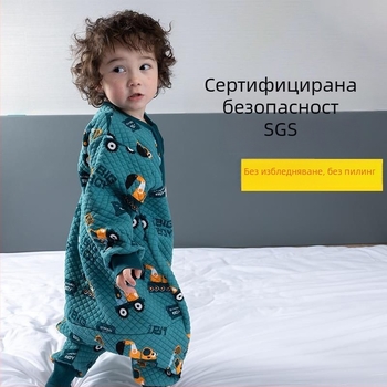 Детски спален чувал със разделени крачета и одеяло против ритници, за всички сезони, външен плат 100% памук, пълнеж полиестер