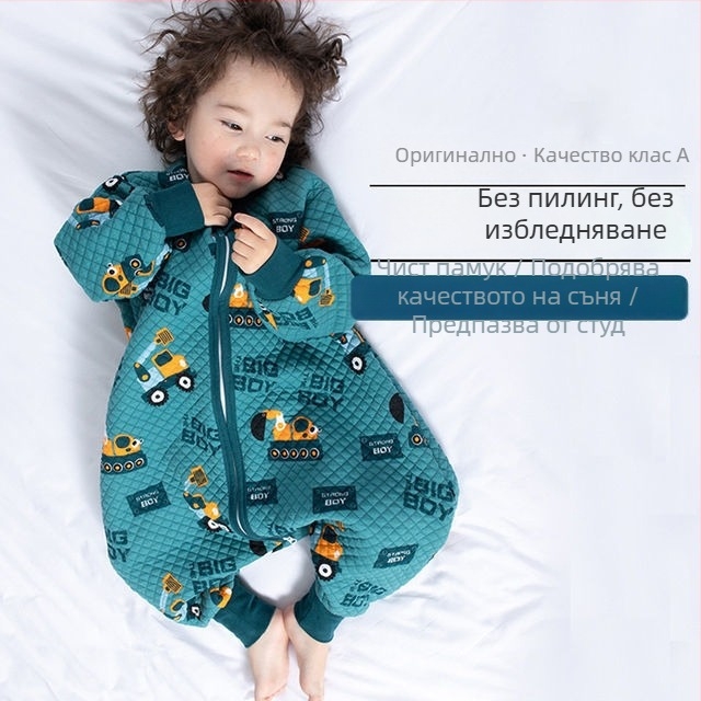 Детски спален чувал със разделени крачета и одеяло против ритници, за всички сезони, външен плат 100% памук, пълнеж полиестер