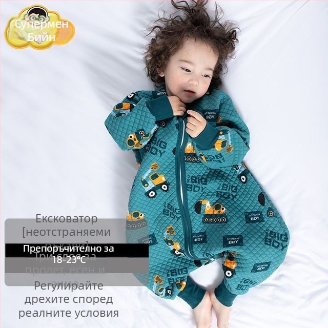 Детски спален чувал със разделени крачета и одеяло против ритници, за всички сезони, външен плат 100% памук, пълнеж полиестер