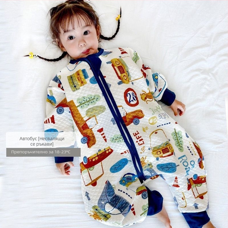 Детски спален чувал със разделени крачета и одеяло против ритници, за всички сезони, външен плат 100% памук, пълнеж полиестер