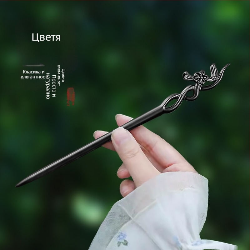 Дървена заколка за коса с резбовано цвете в китайски стил (Материал: дърво; Стил: китайски стил; Обработка: резба; Форма: цветя)