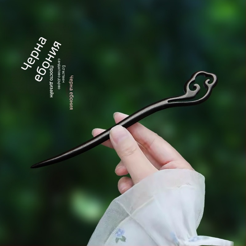 Дървена заколка за коса с резбовано цвете в китайски стил (Материал: дърво; Стил: китайски стил; Обработка: резба; Форма: цветя)