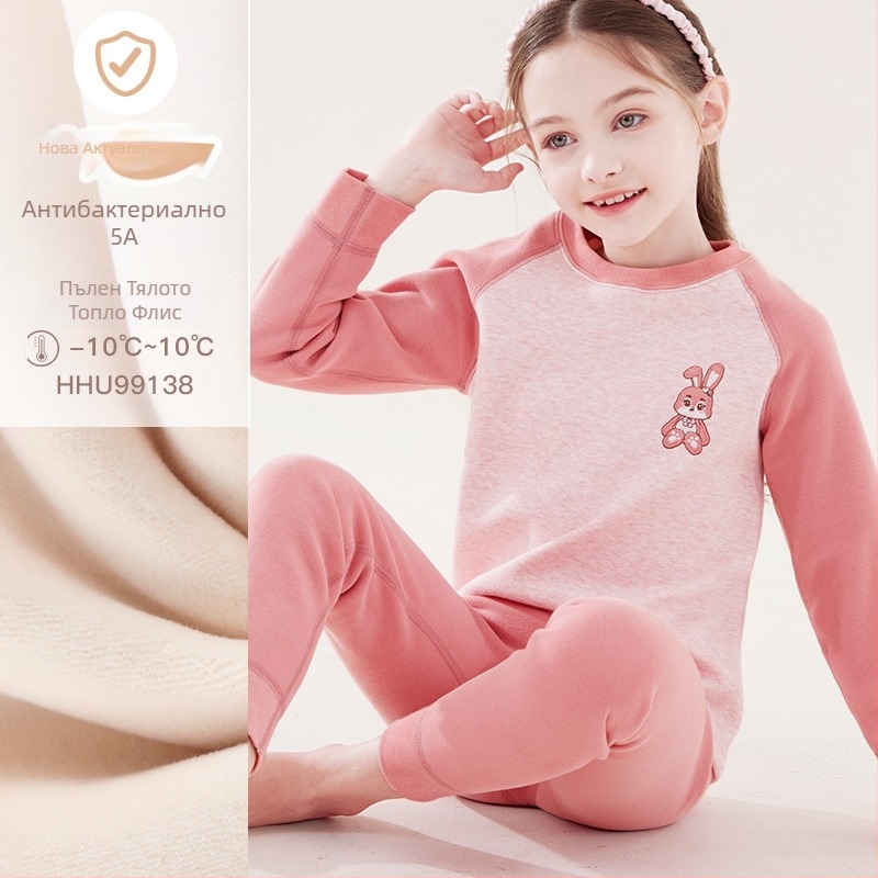 Детски термо комплект бельо за момичета, флийс подплата, памук, зимен сезон, за възраст 3–8 години