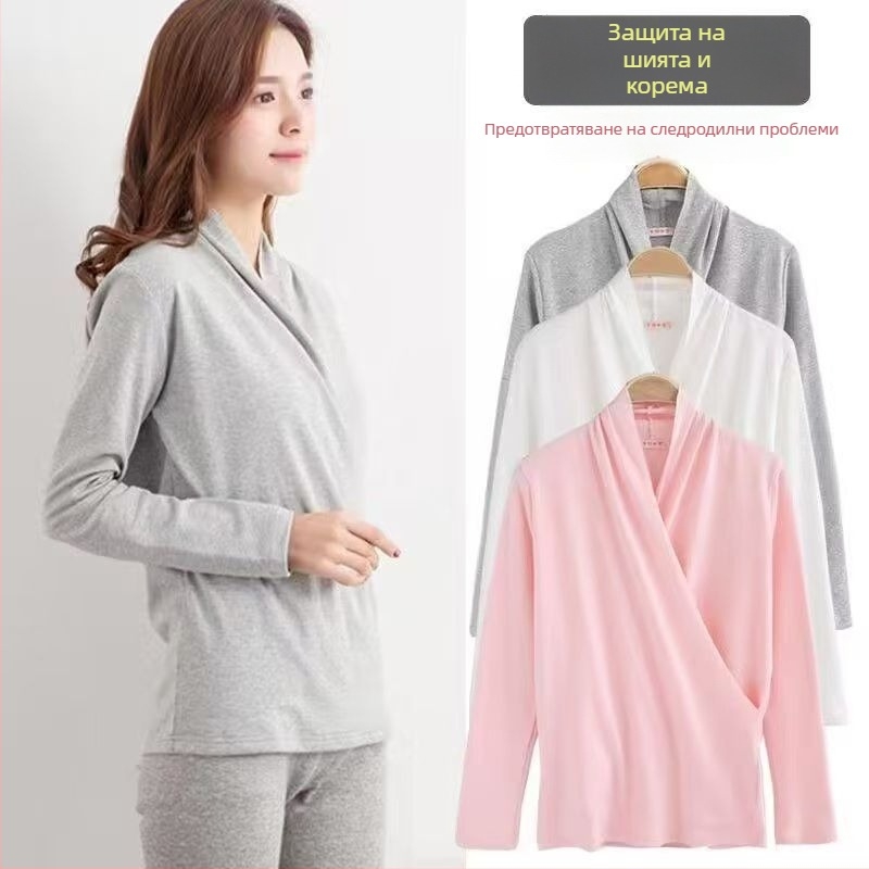 Кърмеща блуза за майки - дълъг ръкав, памук-еластан смес, преден кърмене отвор, есенно-зимна за четири сезона