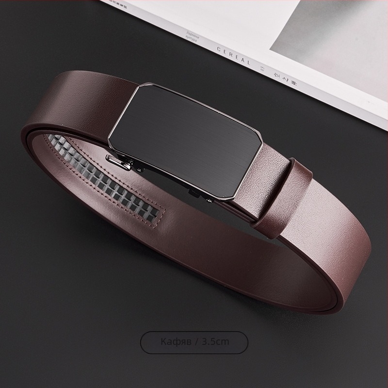 GELING Кожен колан от първи слой телешка кожа, автоматична катарама, растително обработена кожа, еднослоен дизайн