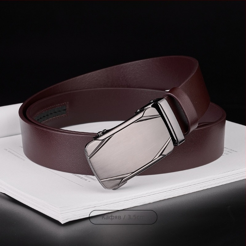 GELING Кожен колан от първи слой телешка кожа, автоматична катарама, растително обработена кожа, еднослоен дизайн