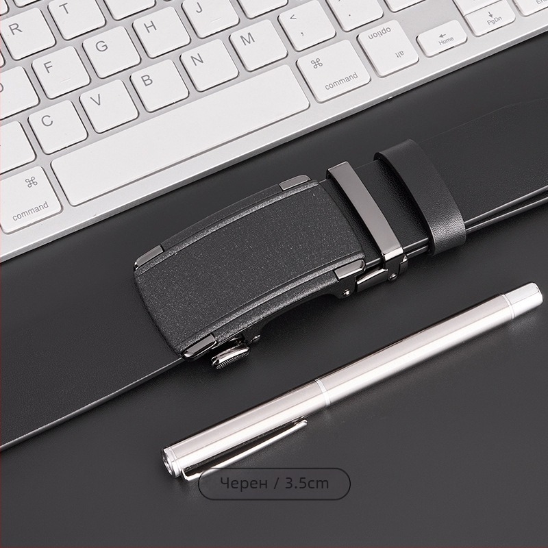 GELING Кожен колан от първи слой телешка кожа, автоматична катарама, растително обработена кожа, еднослоен дизайн