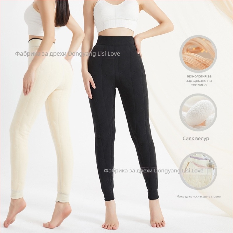 All-in-one панталони с Derong плат; полиэстер + мулберри коприна; висока еластичност; супер дебели