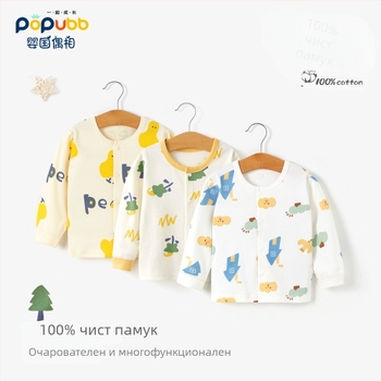 Унисекс памучна термална базова блуза за деца на възраст 1–3 години, пролет-есен-зима, кръгло деколте, мека обработка, 100% памук