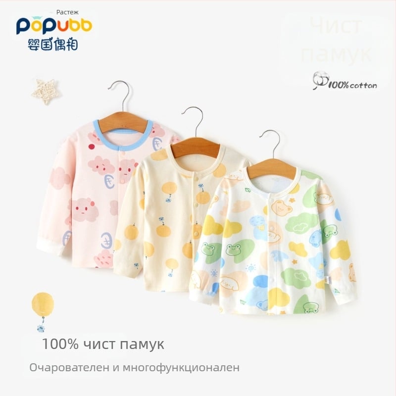 Унисекс памучна термална базова блуза за деца на възраст 1–3 години, пролет-есен-зима, кръгло деколте, мека обработка, 100% памук