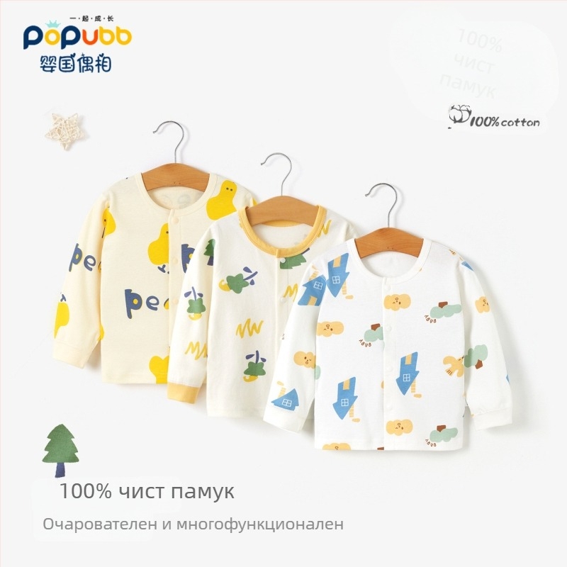 Унисекс памучна термална базова блуза за деца на възраст 1–3 години, пролет-есен-зима, кръгло деколте, мека обработка, 100% памук