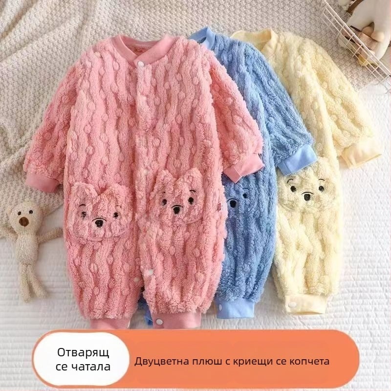 Детска гащеризон-пижама с плюшена подплата, копчета, есен/зима, за 1–3 години, полиестер