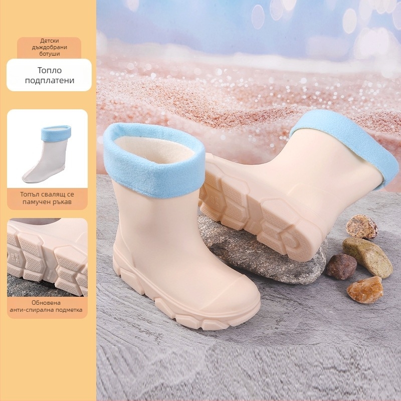 Дъждовни PVC ботуши за деца, унисекс, нисък маншет, плоска подметка, подплатени с флис, четири сезона, 4–16 г