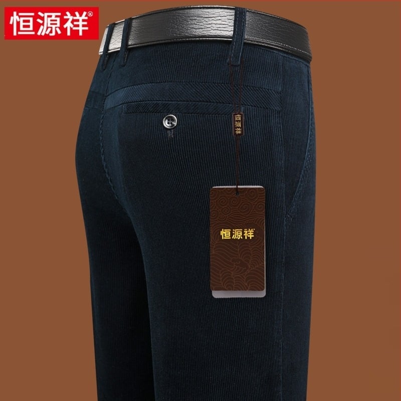 Corduroy мъжки панталони с подплата от флис, tapered кройка, дебели и висока талия (за мъже на средна възраст)