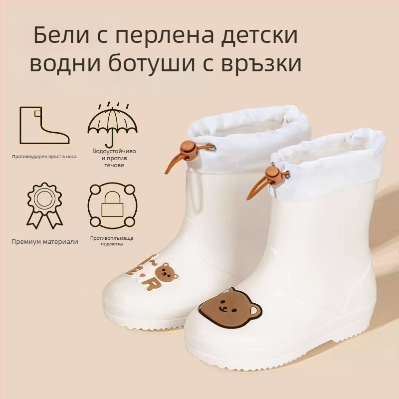 Детски гумени ботуши за дъжд, средно високи, PVC горна част, водоустойчиви, противохлъзгаща подметка, вътрешна памучна подплата, за деца от 6 месеца до 6 години
