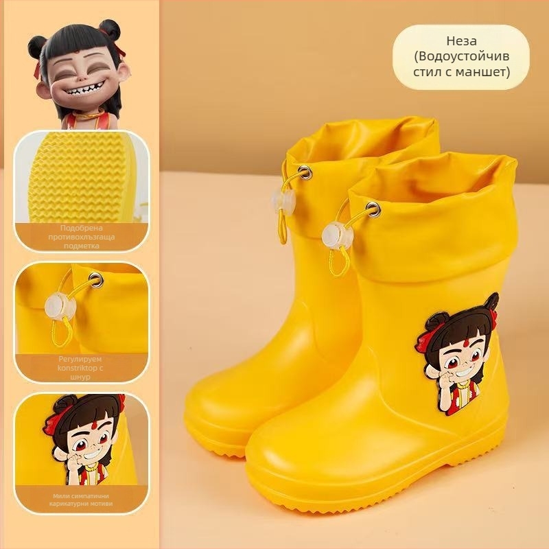 Детски гумени ботуши за дъжд, средно високи, PVC горна част, водоустойчиви, противохлъзгаща подметка, вътрешна памучна подплата, за деца от 6 месеца до 6 години