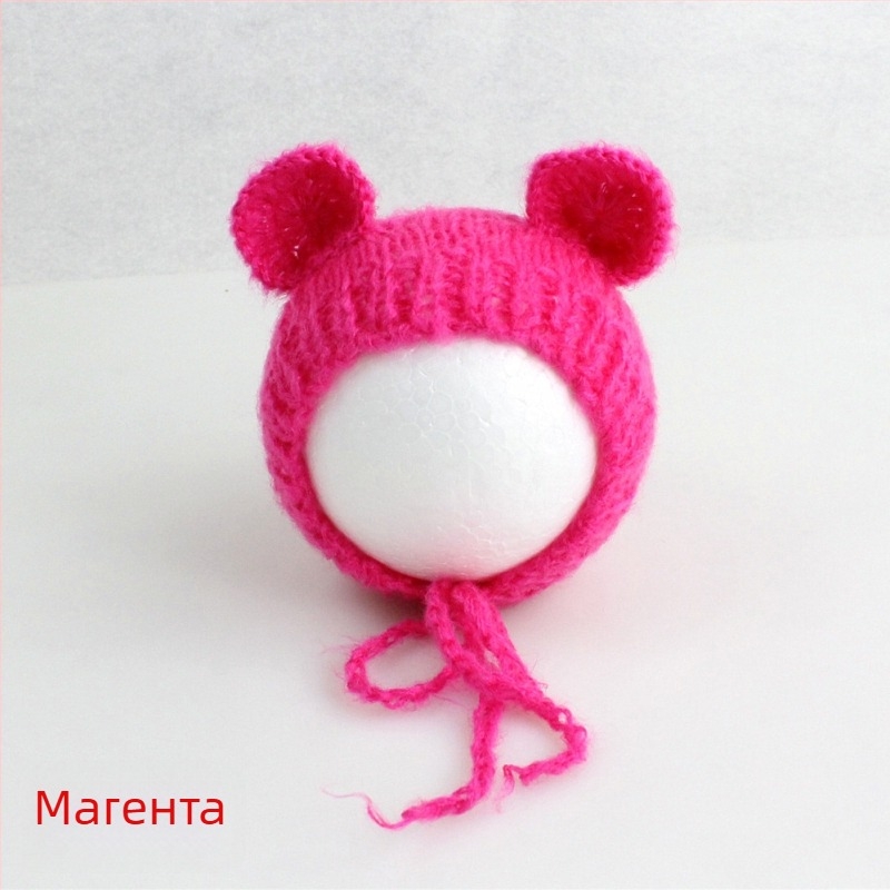 Плетена шапка за бебета от мохер, форма на мечка, куполообразен връх, топла за фотосесия през пролетта и есента, за 0–6 месеца