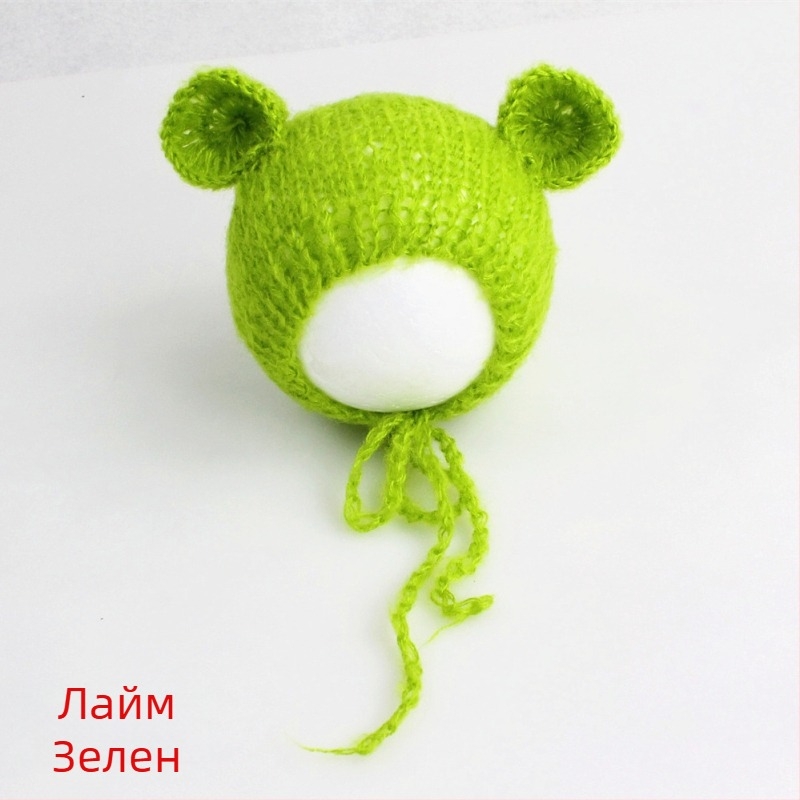 Плетена шапка за бебета от мохер, форма на мечка, куполообразен връх, топла за фотосесия през пролетта и есента, за 0–6 месеца