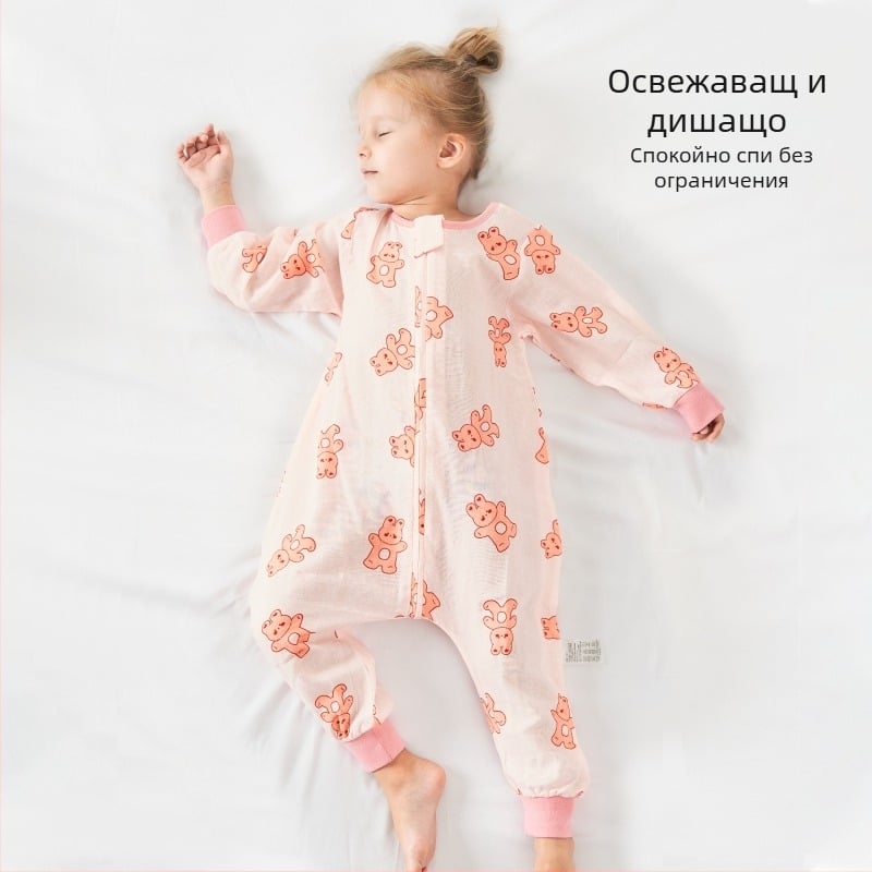 Бебешки спален чувал от 100% памук, лятна тънка версия, подплата от памук, с мультяшен принт, подходящ за деца 1–3 години