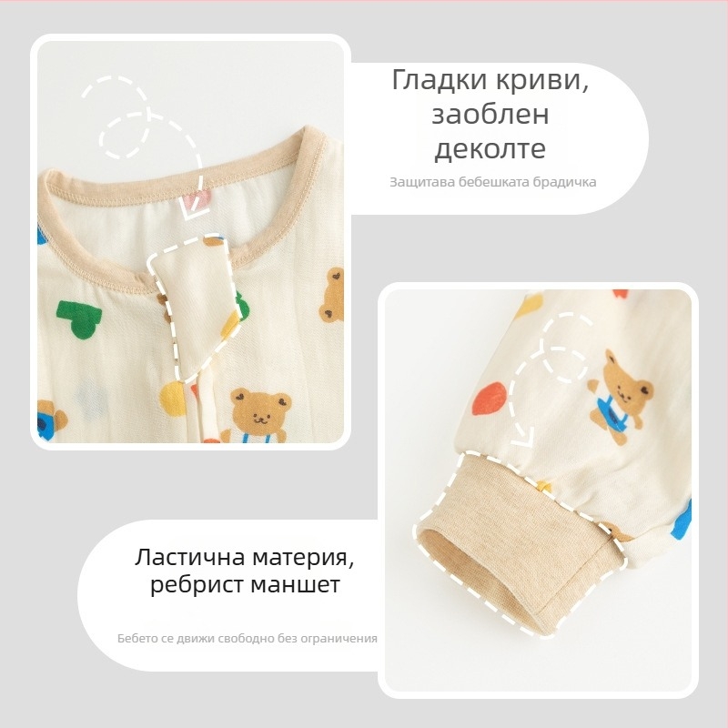 Бебешки спален чувал от 100% памук, лятна тънка версия, подплата от памук, с мультяшен принт, подходящ за деца 1–3 години