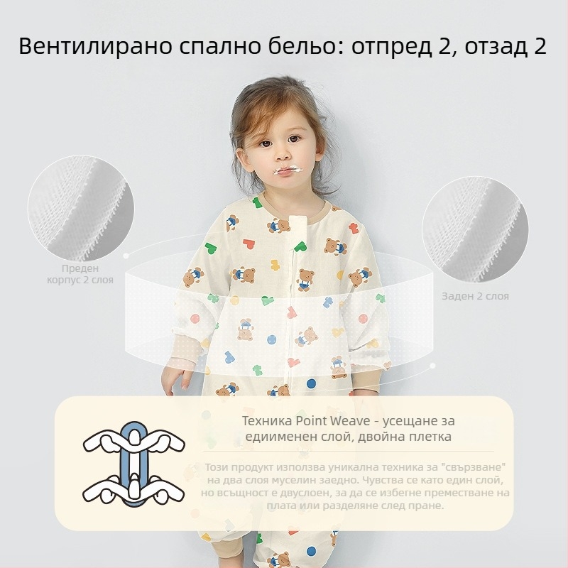 Бебешки спален чувал от 100% памук, лятна тънка версия, подплата от памук, с мультяшен принт, подходящ за деца 1–3 години